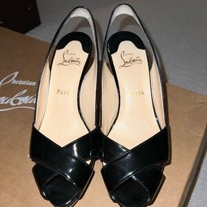 Christian Louboutin Black Peep-Toe Heels